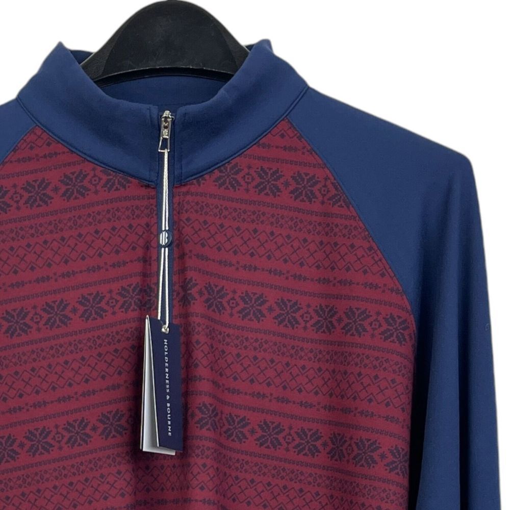 NEW Holderness & Bourne The Robinson Mens XL Golf 1/4‎ Zip  Red Blue Nordic